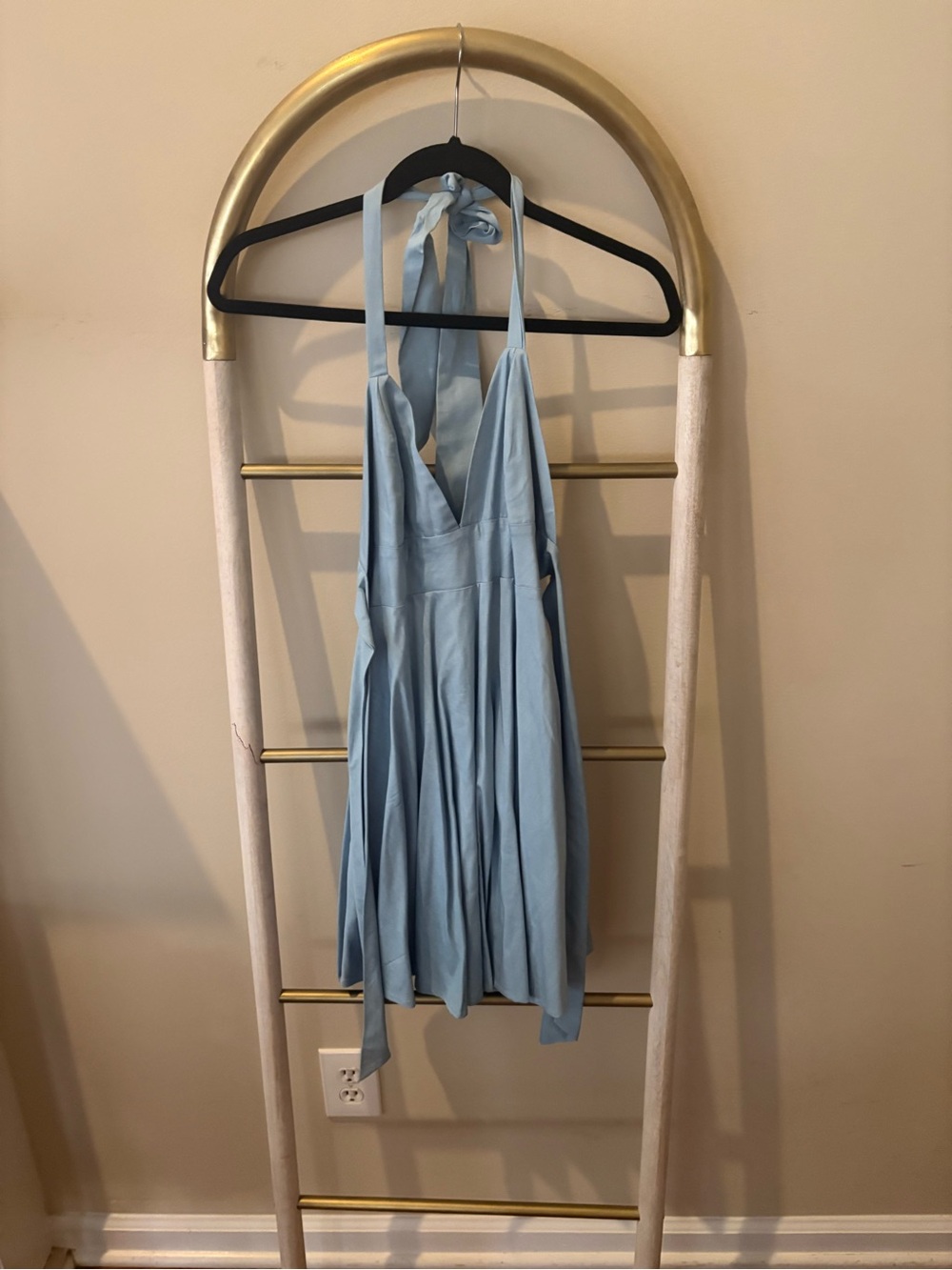 Lulu's Powder Blue Halter Tie-Back Mini Dress